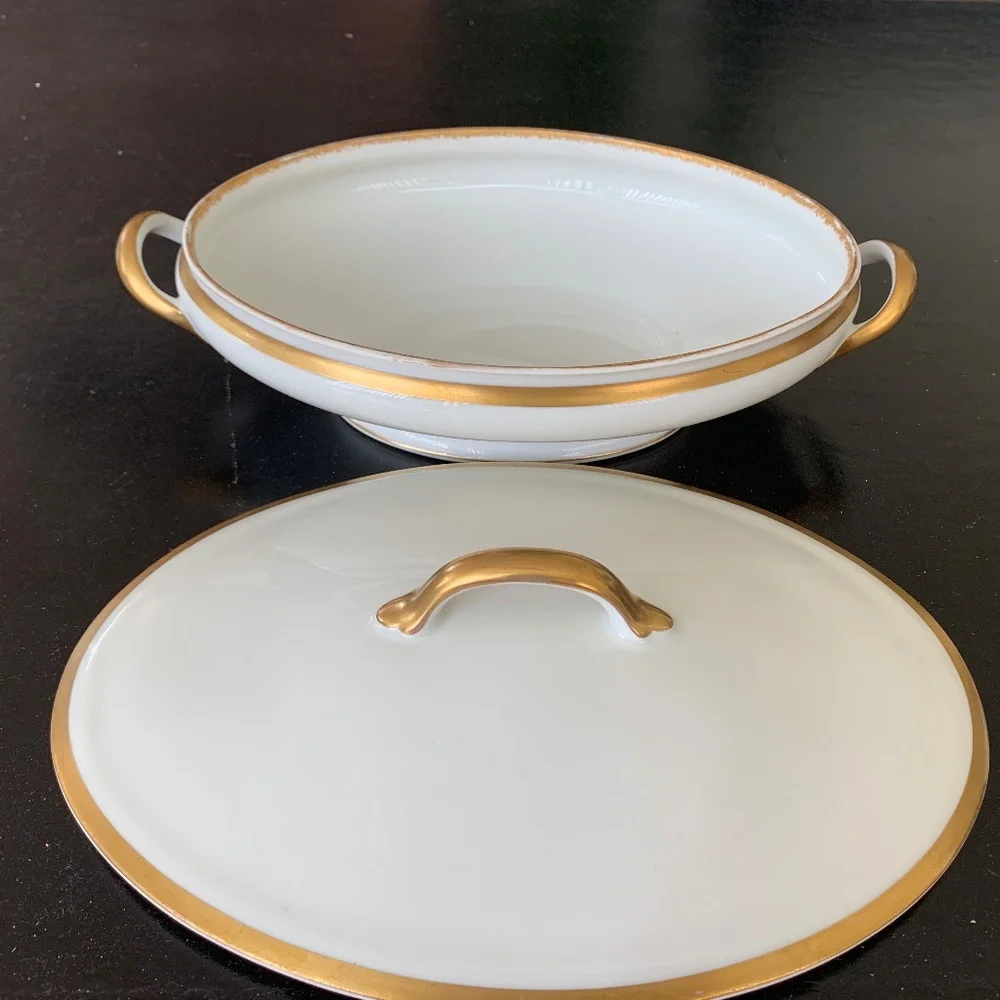 Vintage Limoges France Theodore Haviland Claridge Gold Trim Covered Serving Dish